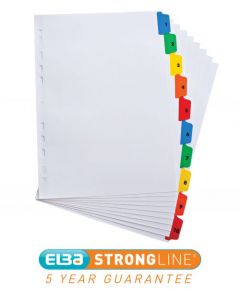ELBA INDEX 1-10 MULTIPUNCHED MYLAR-REINFORCED MULTICOLOUR-TABS 70GSM EXTRA WIDE A4+ WHITE REF 100204626