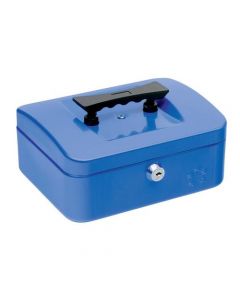 5 STAR FACILITIES CASH BOX WITH 5-COMPARTMENT TRAY STEEL SPRING LOCK 8 INCH W200XD160XH70MM BLUE (PACK OF 1)