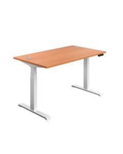 ECONOMY SIT STAND ELECTRONIC DESK 1600MM X 800MM BEECH TOP AND WHITE FRAME