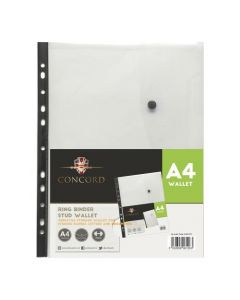 CONCORD RING BINDER STUD WALLET POLYPROPYLENE WITH CARD POCKET 180 MICRON A4 CLEAR REF 6126-PFL [PACK OF 5 WALLETS]