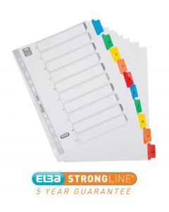 ELBA INDEX 1-10 MULTIPUNCHED MYLAR-REINFORCED MULTICOLOUR-TABS 170GSM A4 WHITE REF 100204614
