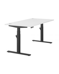 LEAP ELECTRONIC HEIGHT ADJUSTABLE SINGLE DESK WITH BRUSHED ALUMINIUM PORTALS, 1600MM X 800MM - WHITE TOP AND BLACK FRAME