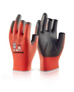 BEESWIFT PU COATED 3 FINGERLESS GLOVE RED M  (PACK OF 10)