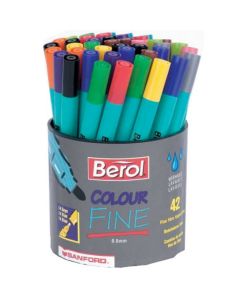 BEROL COLOURFINE PEN ASSORTED WATER BASED INK (PACK OF 42) CFT S0376490