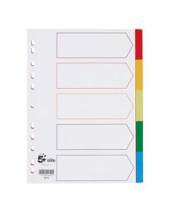 5 STAR ELITE DIVIDER 5-PART POLYPROPYLENE PUNCHED REINFORCED COLOURED-TABS 120 MICRON A4 WHITE