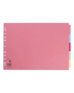 5 STAR OFFICE SUBJECT DIVIDERS 5-PART RECYCLED CARD MULTIPUNCHED 155GSM LANDSCAPE A3 ASSORTED