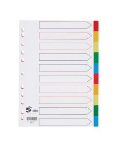 5 STAR ELITE DIVIDER 10-PART POLYPROPYLENE PUNCHED REINFORCED COLOURED-TABS 120 MICRON A4 WHITE