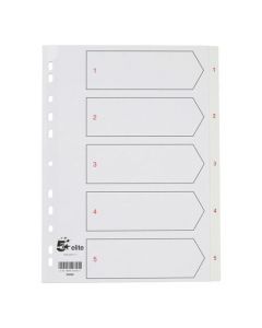 5 STAR ELITE PREMIUM INDEX 1-5 POLYPROPYLENE MULTIPUNCHED REINFORCED HOLES 120 MICRON A4 WHITE