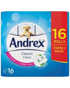 ANDREX CLASSIC CLEAN TOILET ROLLS 2-PLY 24.8M WHITE REF 1102122 [PACK 16]