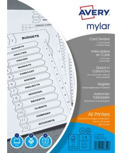 AVERY INDEX MYLAR 1-5 UNPUNCHED MYLAR-REINFORCED TABS 150GSM A4 WHITE REF 05247061 [PACK 20]
