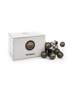 CAFFE MILANI ESPRESSO COFFEE BLENDED CAPSULES DARK ROAST+ 11GRM (PACK OF 100) FOR SAECO AREA COFFEE MACHINES.