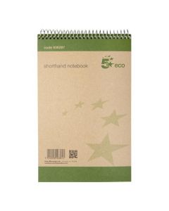 5 STAR ECO SHORTHAND PAD WIREBOUND 70GSM RULED 160PP 127X200MM GREEN [PACK 10]
