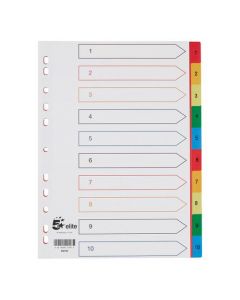 5 STAR ELITE INDEX 1-10 POLYPROPYLENE MULTIPUNCHED REINFORCED MULTICOLOUR-TABS 120 MICRON A4 WHITE