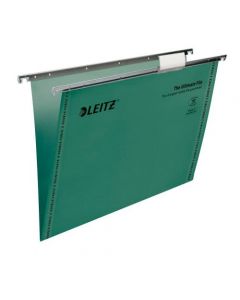 LEITZ ULTIMATE SUSPENSION FILE RECYCLED MANILLA 15MM V-BASE 215GSM FOOLSCAP GREEN REF 17440055 [PACK OF 50 FILES]