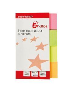 5 STAR OFFICE INDEX NEON PAPER PAGE MARKERS 20X50MM 50 SHEETS PER COLOUR ASSORTED [PACK OF 5 X 200 FLAGS]