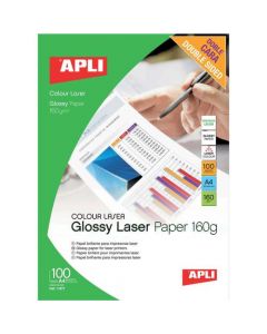 APLI LASER PAPER GLOSSY DOUBLE-SIDED 160GSM A4 (PACK OF 100 SHEETS) REF 11817