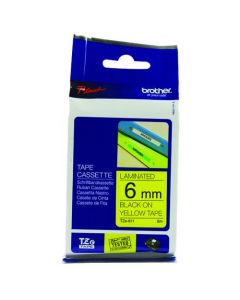 BROTHER P-TOUCH 6MM BLACK ON YELLOW TZE611 LABELLING TAPE (PACK OF 1)