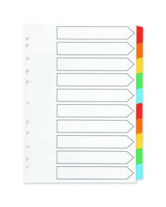 Q-CONNECT 10-PART INDEX MULTI-PUNCHED REINFORCED BOARD MULTI-COLOUR BLANK TABS A4 WHITE KF01526