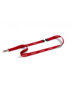 DURABLE LANYARD TEXTILE OVERPRINTED VISITOR WITH SAFETY RELEASE MECH 440MM RED REF 823803 [PACK 10]