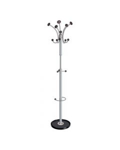 5 STAR FACILITIES COAT STAND WITH REVOLVING HEAD 5 PEGS 5 HOOKS BASE 380MM HEIGHT 1890MM BLACK/CHROME