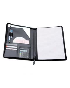 5 STAR ELITE ZIPPED CONFERENCE FOLDER WITH CALCULATOR LEATHER LOOK A4 BLACK (PACK OF 1)
