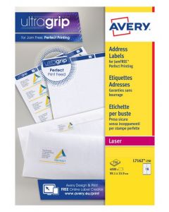 AVERY ULTRAGRIP LASER LABELS  16 PER SHEET 99.1X33.9MM WHITE (PACK OF 4000) L7162-250 (PACK OF 250 SHEETS)