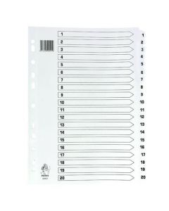 A4 WHITE 1-20 MYLAR INDEX (MYLAR REINFORCED TABS AND HOLES FOR DURABILITY) WX01531