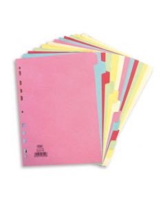 ELBA SUBJECT DIVIDERS 12-PART CARD MULTIPUNCHED RECYCLABLE 160GSM A4 ASSORTED REF 400007436