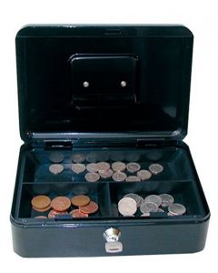 CASH BOX WITH LOCK & 2 KEYS REMOVABLE COIN TRAY 10 INCH W250XD180XH70MM BLACK (PACK OF 1)