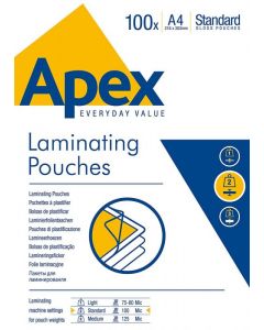 FELLOWES APEX A4 LAMINATING POUCHES CLEAR (PACK OF 100) 6003301