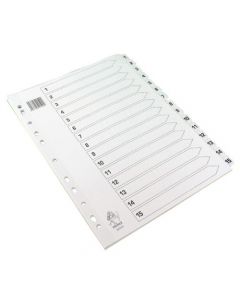 A4 WHITE 1-15 MYLAR INDEX (MYLAR REINFORCED TABS AND HOLES FOR DURABILITY) WX01530