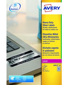 AVERY LASER LABEL H-DUTY 10 PER SHEET SILVER (PACK OF 200) L6012-20 (PACK OF 20 SHEETS)