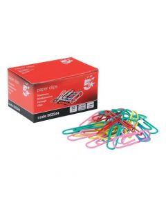 5 STAR OFFICE PAPERCLIPS METAL LARGE LENGTH 33MMM PLAIN ASSORTED COLOURS [PACK OF 10X100 CLIPS]