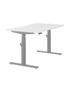 LEAP ELECTRONIC HEIGHT ADJUSTABLE SINGLE DESK WITH SCALLOPED BACK, 1400MM X 800MM - WHITE TOP AND SILVER FRAME