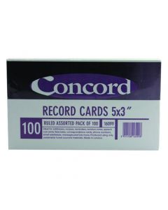 CONCORD RECORD CARD RULED 127 X 76MM ASSORTED (PACK OF 100 CARDS) 16099/160