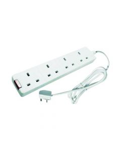4-WAY 13 AMP 5 METRE EXTENSION LEAD WHITE WITH NEON LIGHT CEDTS4513M