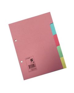 5 STAR OFFICE SUBJECT DIVIDERS 5-PART RECYCLED CARD MULTIPUNCHED 155GSM A5 ASSORTED