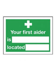 SAFETY SIGN YOUR FIRST AIDER IS 150X200MM SELF-ADHESIVE E42A/S (PACK OF 1)