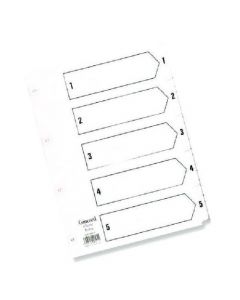 CONCORD REINFORCED INDEX 1-5 A5 WHITE BOARD MYLAR TABS 07001/CS70