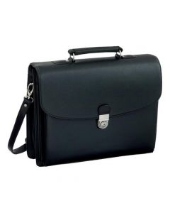 Alassio Forte Briefcase with Shoulder Strap 5 Document Sections Leather-look Black Ref 92011