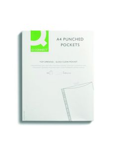 Q-CONNECT DELUX PUNCHED POCKET TOP OPENING GREEN STRIP A4 CLEAR (PACK OF 100 POCKETS) KF01121
