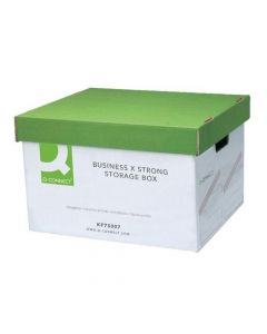 Q-CONNECT EXTRA STRONG BUSINESS STORAGE BOX W327XD387XH250MM GREEN AND WHITE (PACK OF 10 BOXES) KF75007