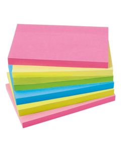 5 STAR OFFICE EXTRA STICKY RE-MOVE NOTES PAD OF 90 SHEETS 76X127MM 4 ASSORTED NEON COLOURS [PACK 6]